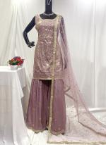 Shimmer Silk Lilac Party Wear Embroidery Work Readymade Sharara Suit